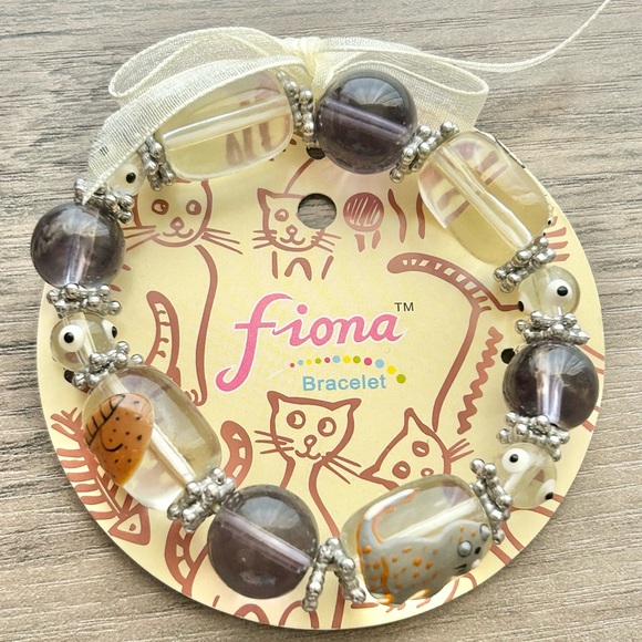 2/$30 NWT Fiona Cat Beaded Bracelet Whimsical Stretch Art Jewelry - Picture 5 of 10